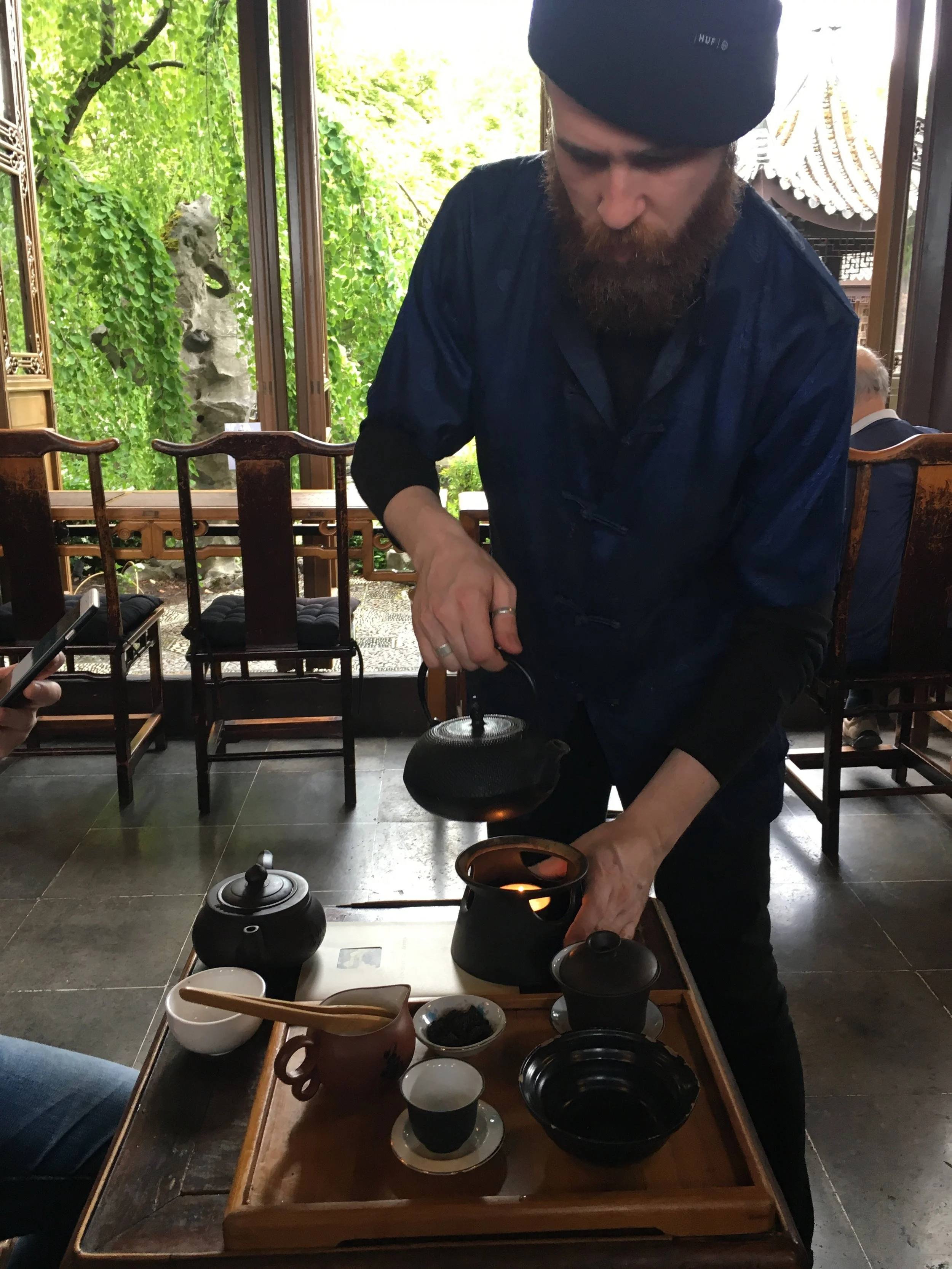 Wade is the tea master at the garden. If you ever had a chance to visit, I highly recommend the Ceremonial Tea Set (Kung Fu Tea) with PuEr tea. Wade will demonstrate and guide you through the way of tea brewing. (only $8)