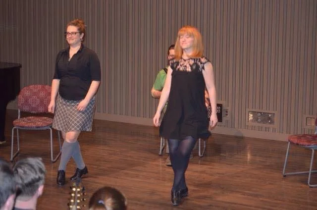 Alicia Guinn and Shannon Dunne dancing, Felim Egan in background (photo by Michael Halley)