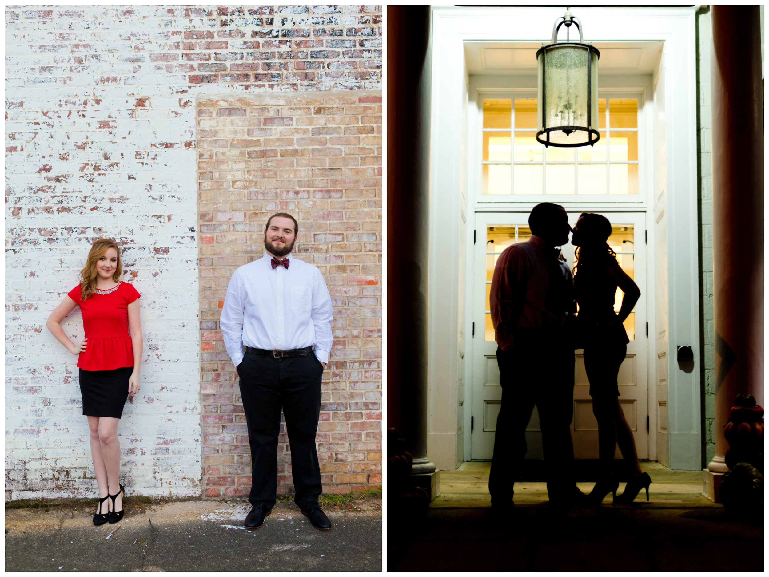 downtown Ocean Springs engagement session with brick wall, silhouette (Uninvented Colors Photography)