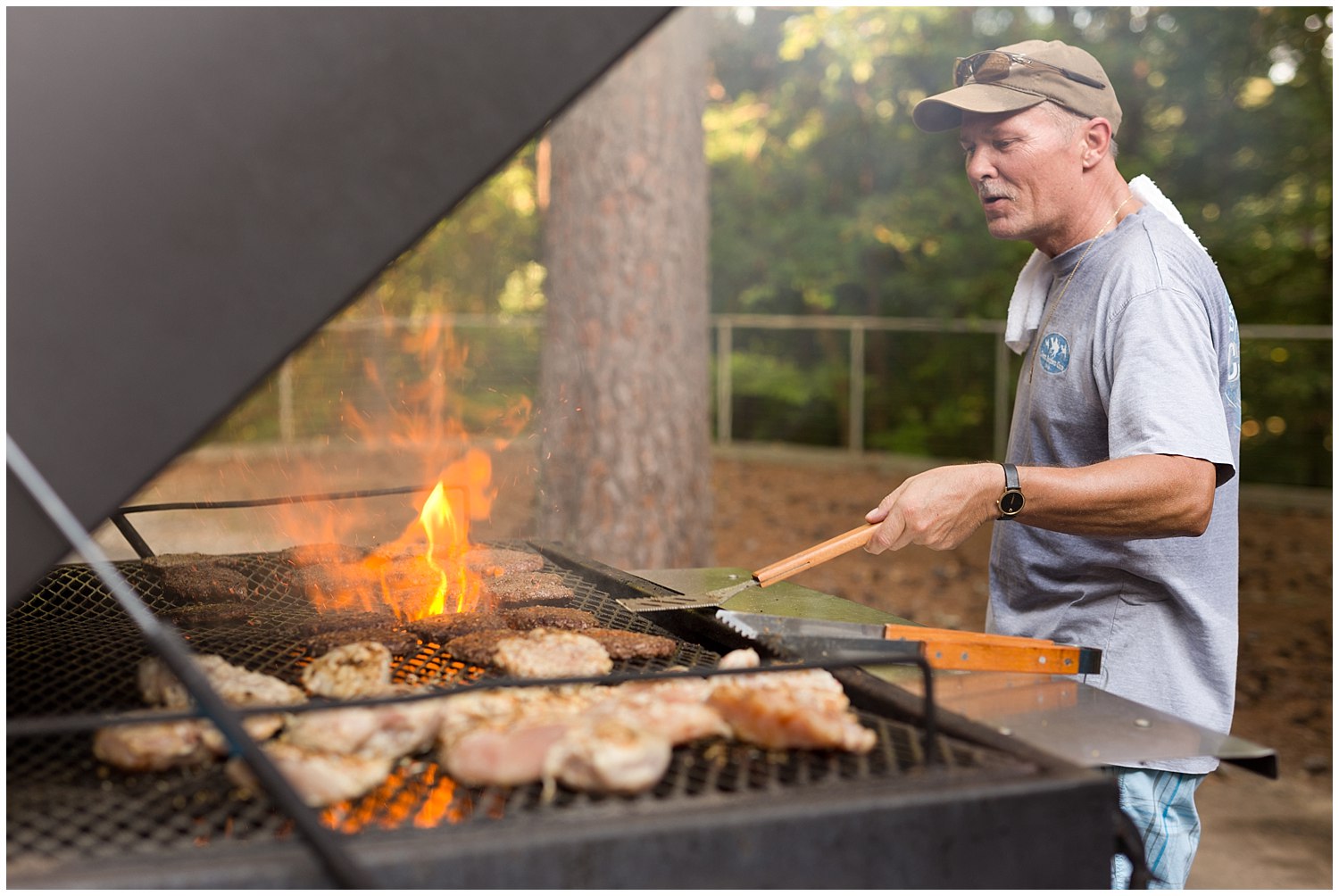 grilling out for rehearsal dinner at camp