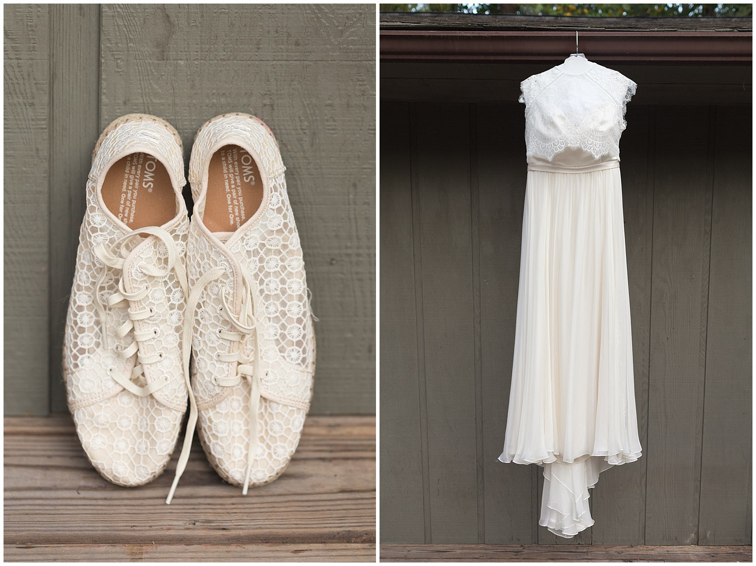 Catherine Deane wedding dress and Toms bridal shoes