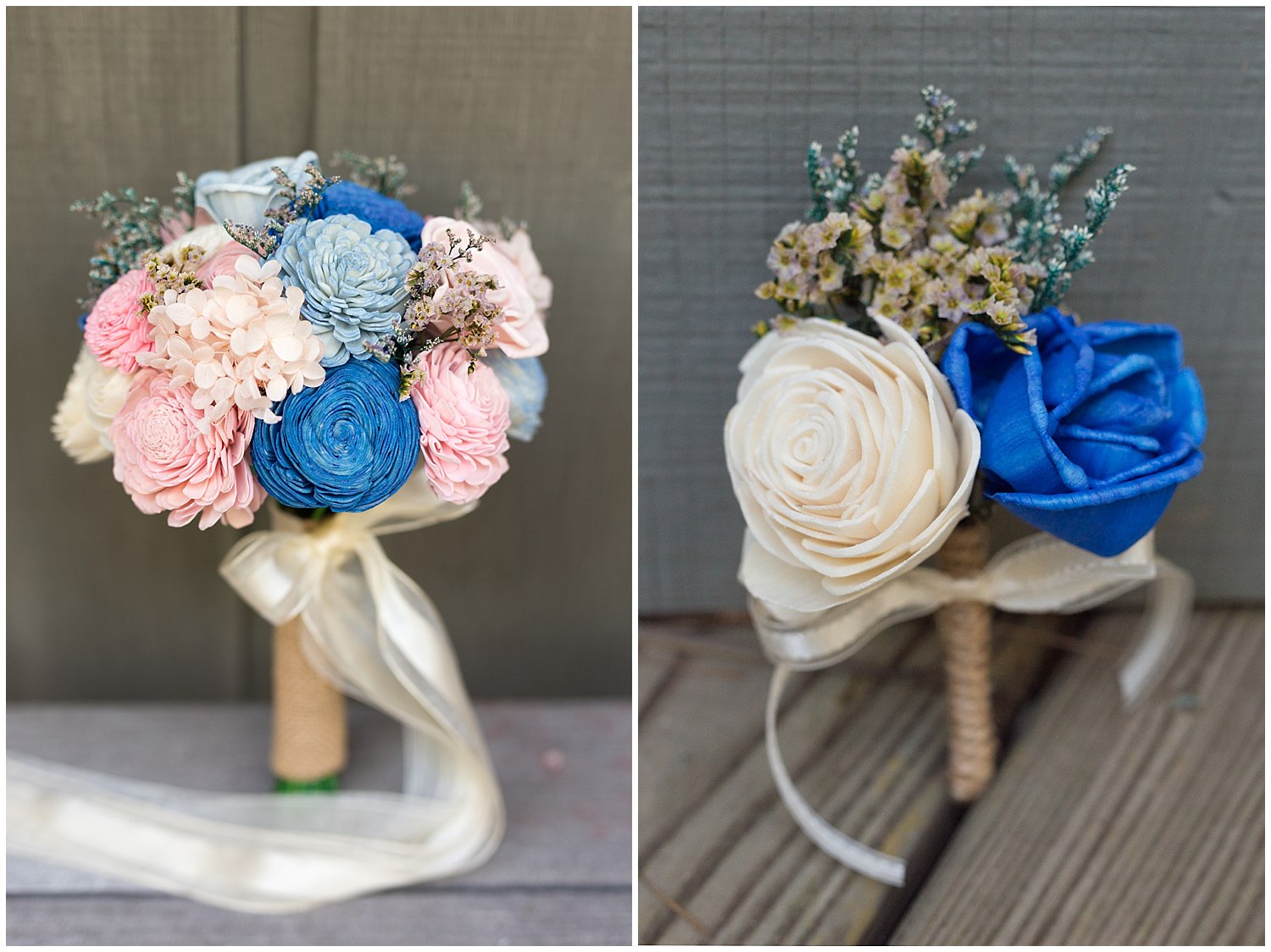 beautiful wooden bouquet and boutonniere 