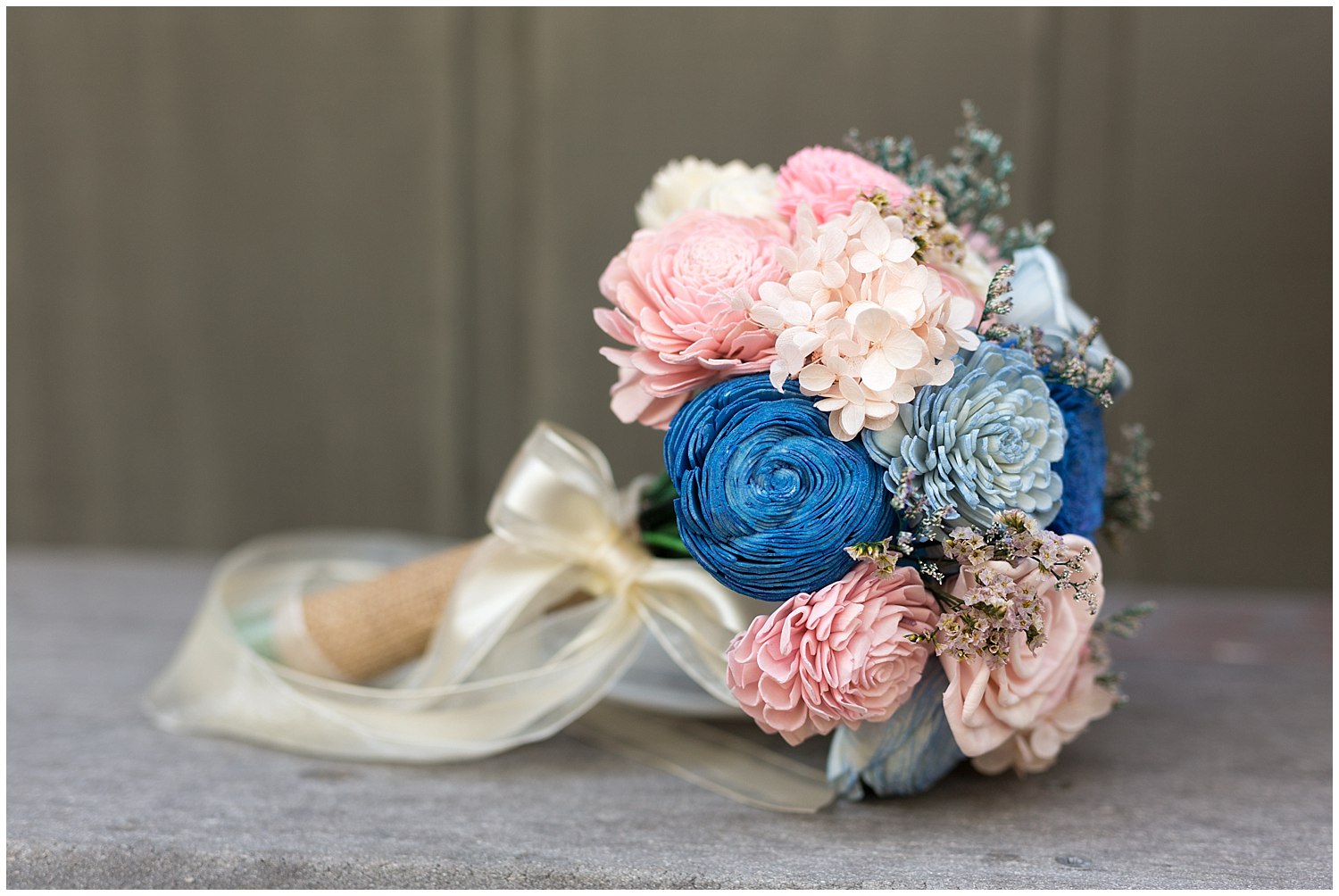 pink and blue bridal bouquet