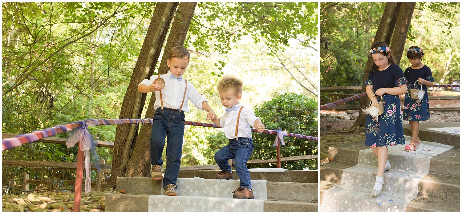adorable ring bearers and flower girls at camp wedding