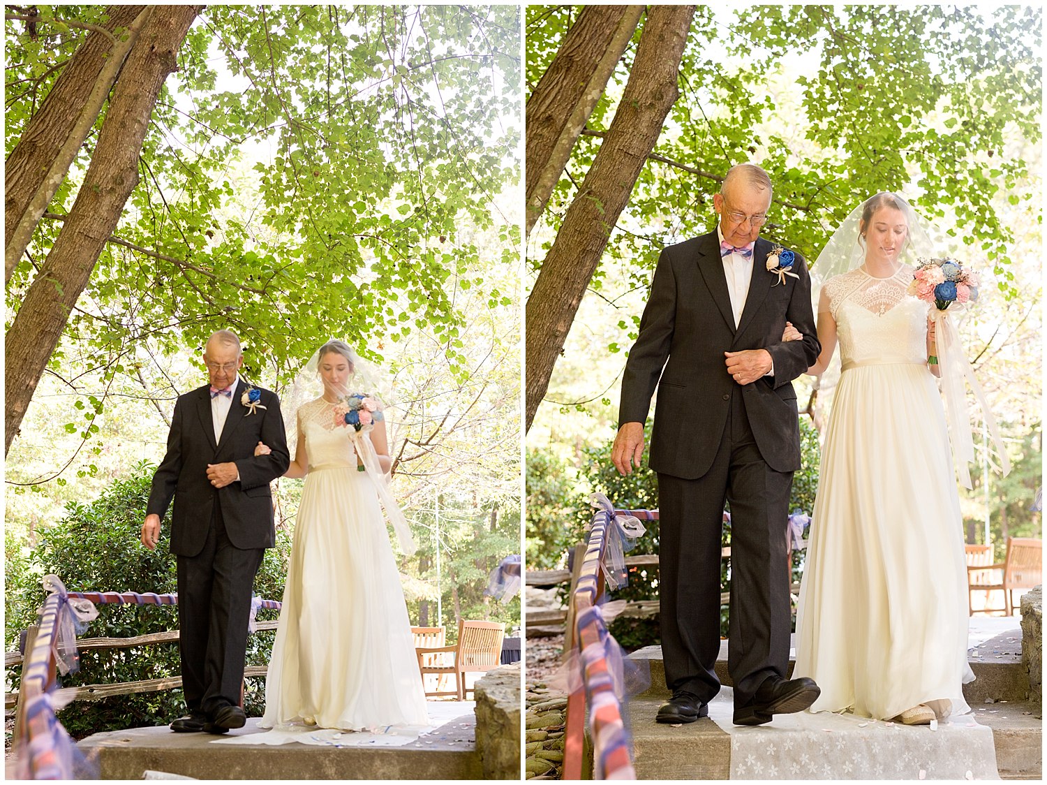 bride and father walking down aisle at camp wedding - destination wedding photographer
