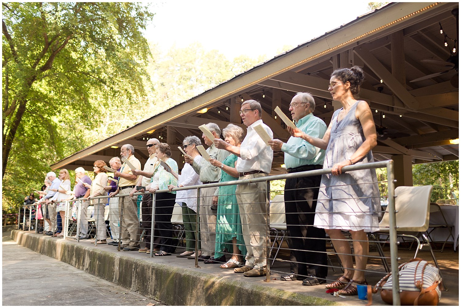 camp wedding ceremony with singing