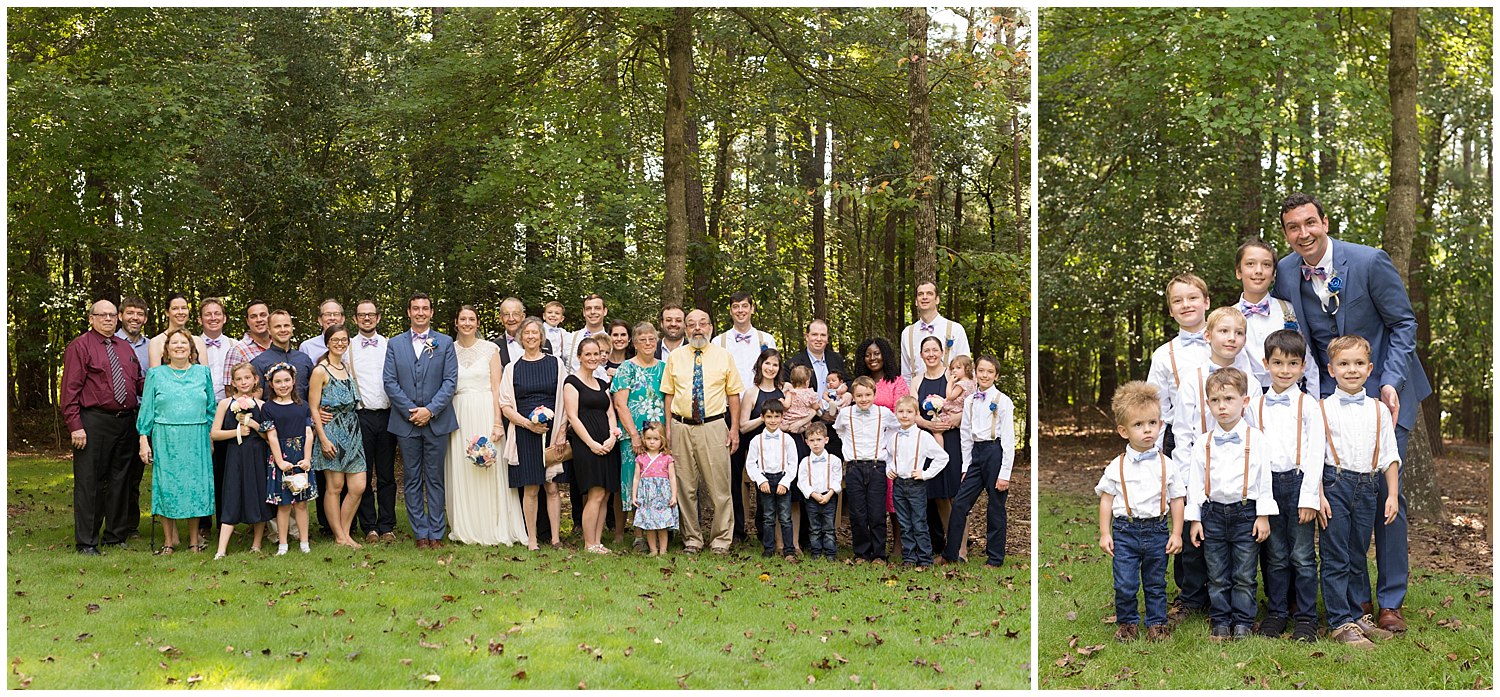 family and ring bearer portraits at camp wedding