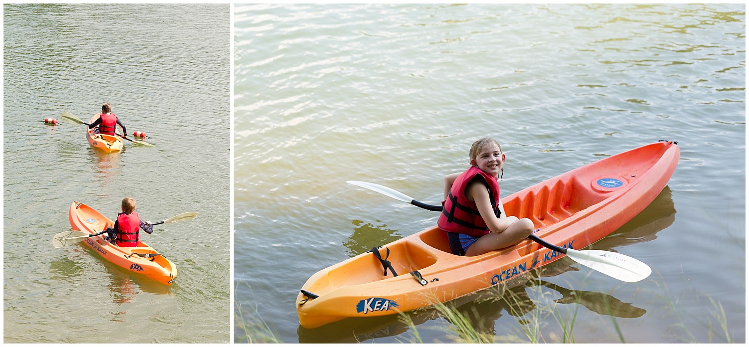 kids kayaking at camp