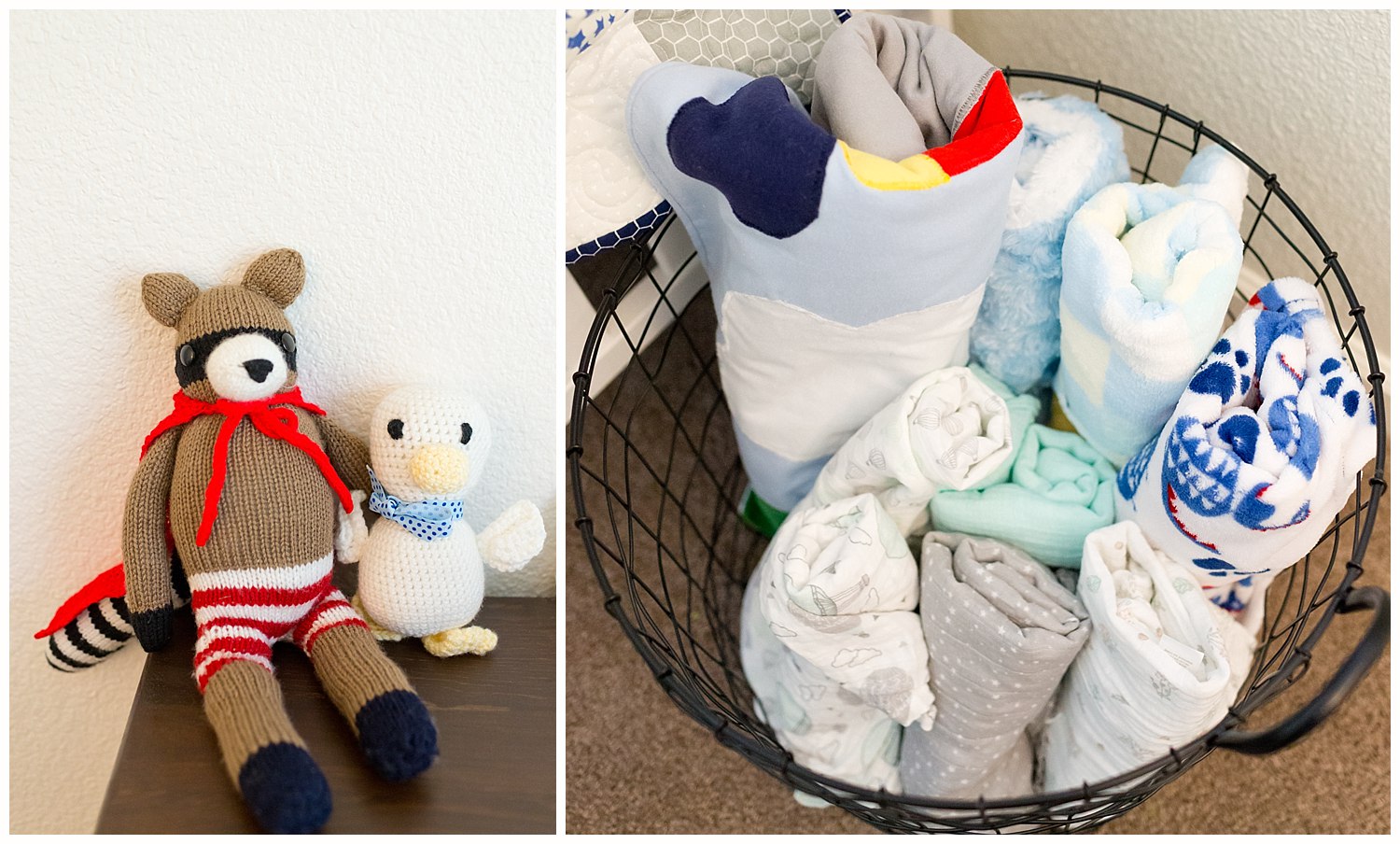 nursery photos with blankets and stuffed animals