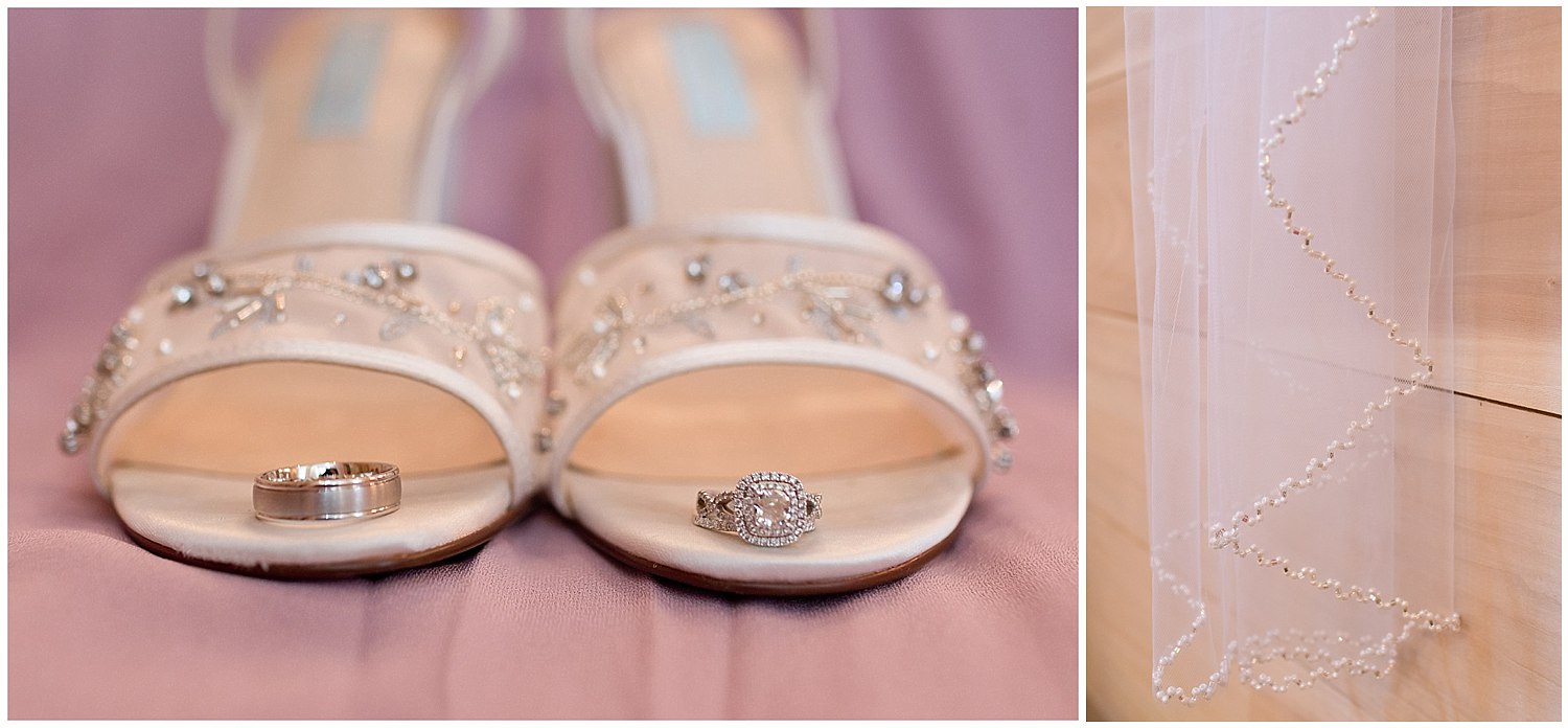 detail photos of bride's shoes, rings, and wedding veil - Kiln, MS wedding photographer