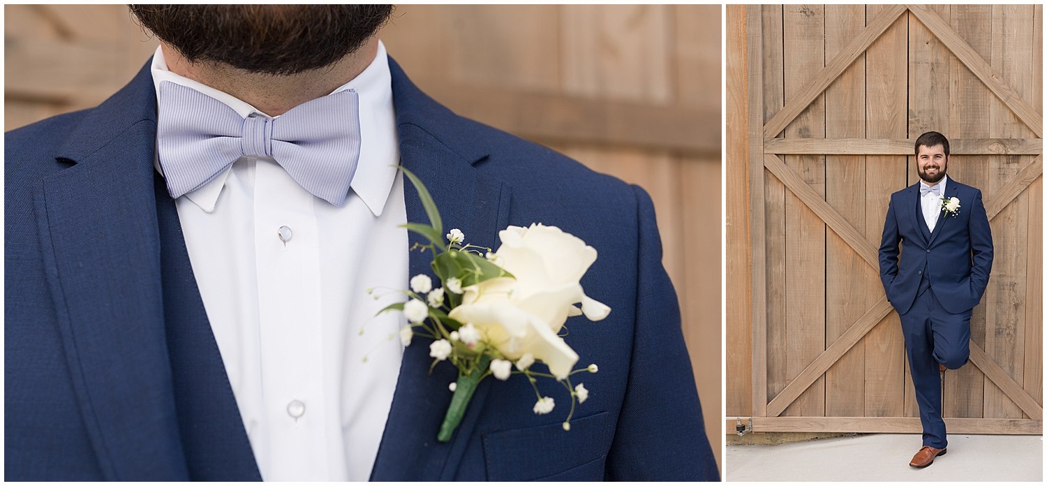 portraits of groom at barn wedding in South Mississippi