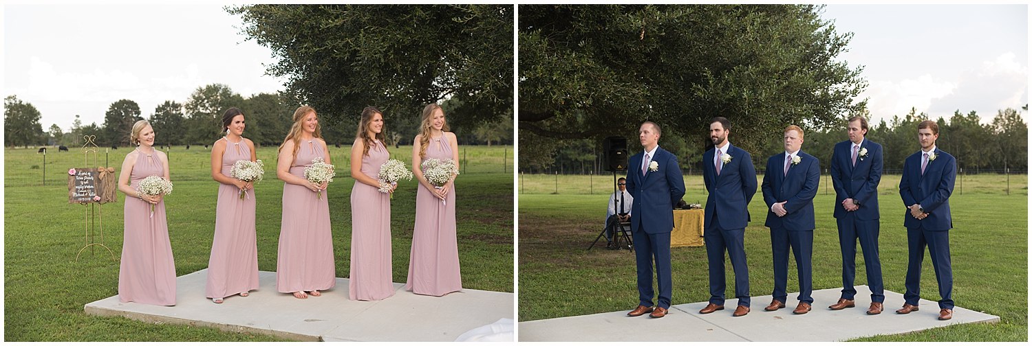 wedding party during outdoor ceremony in The Barn at Love Farms