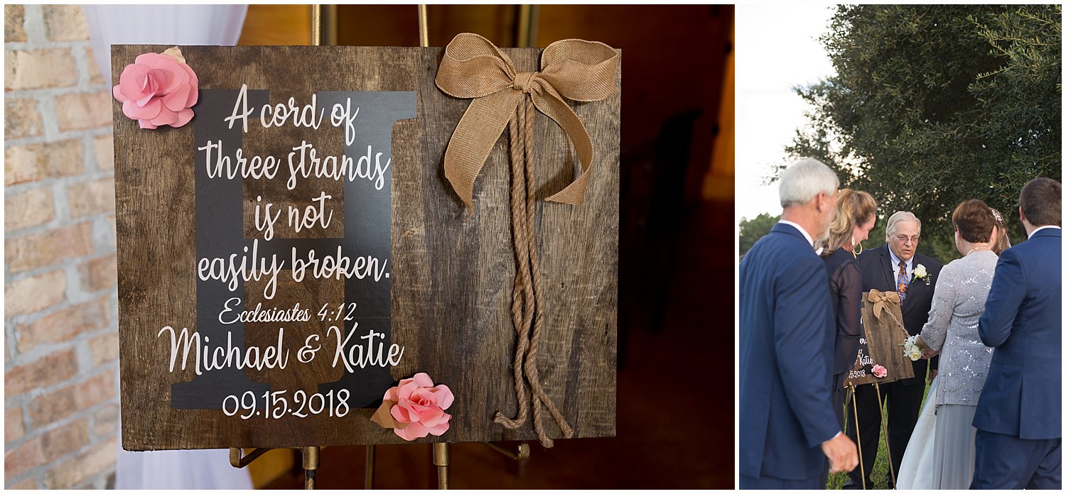 cord of three strands sign at wedding ceremony