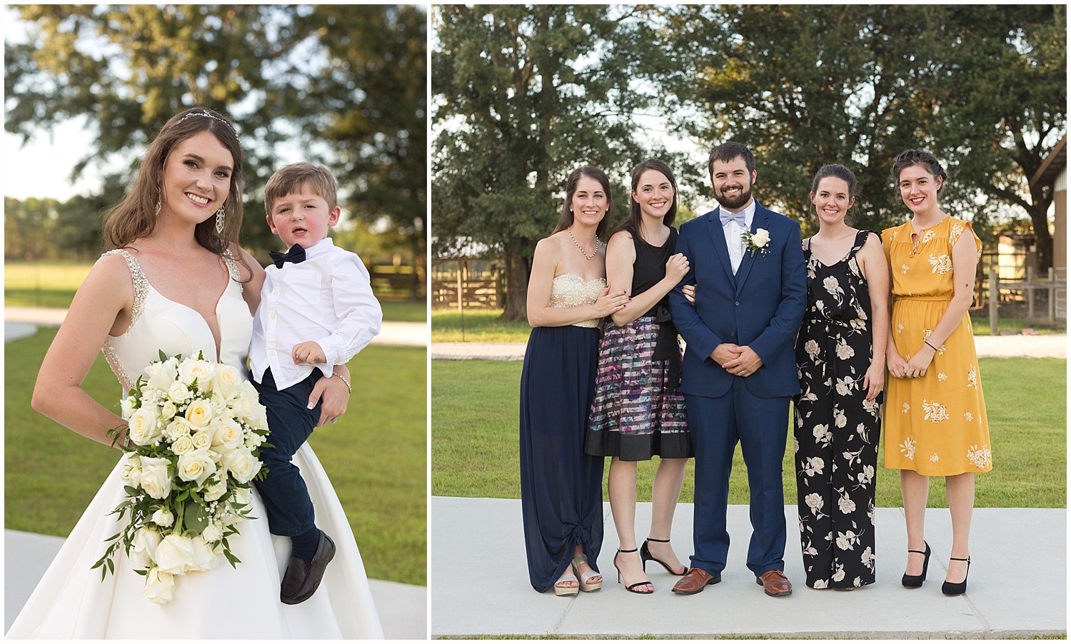bride and groom with family at barn wedding in South MS