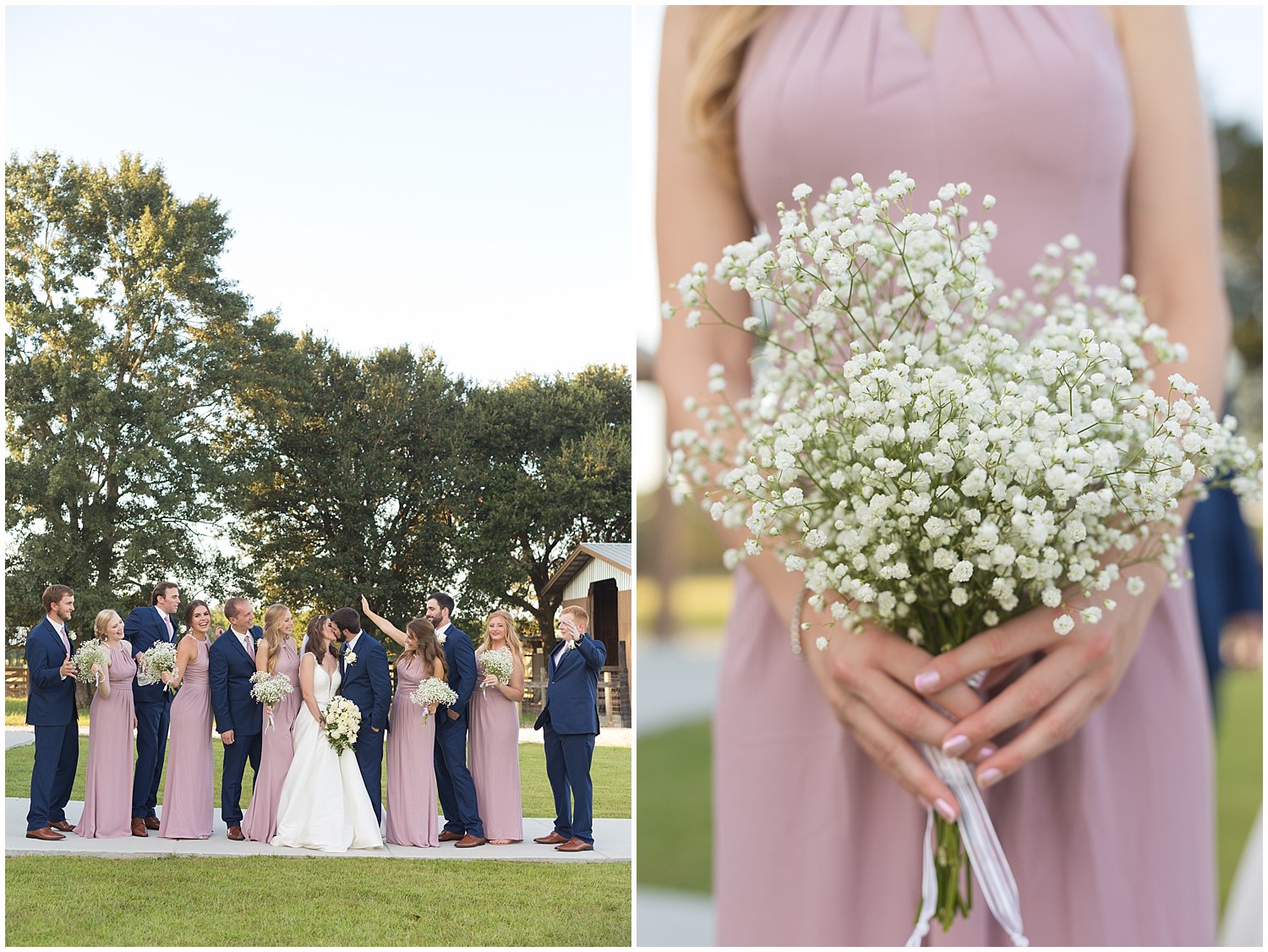rose bridesmaid dress with baby's breath bouquet - South MS wedding photographer