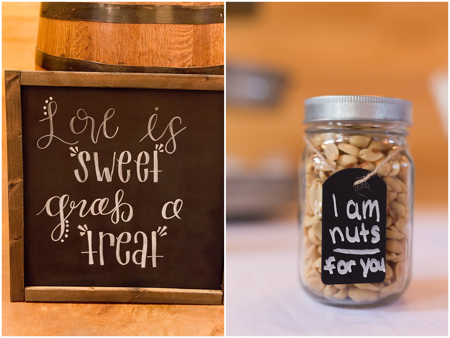 hand lettered chalkboard sign for wedding dessert table