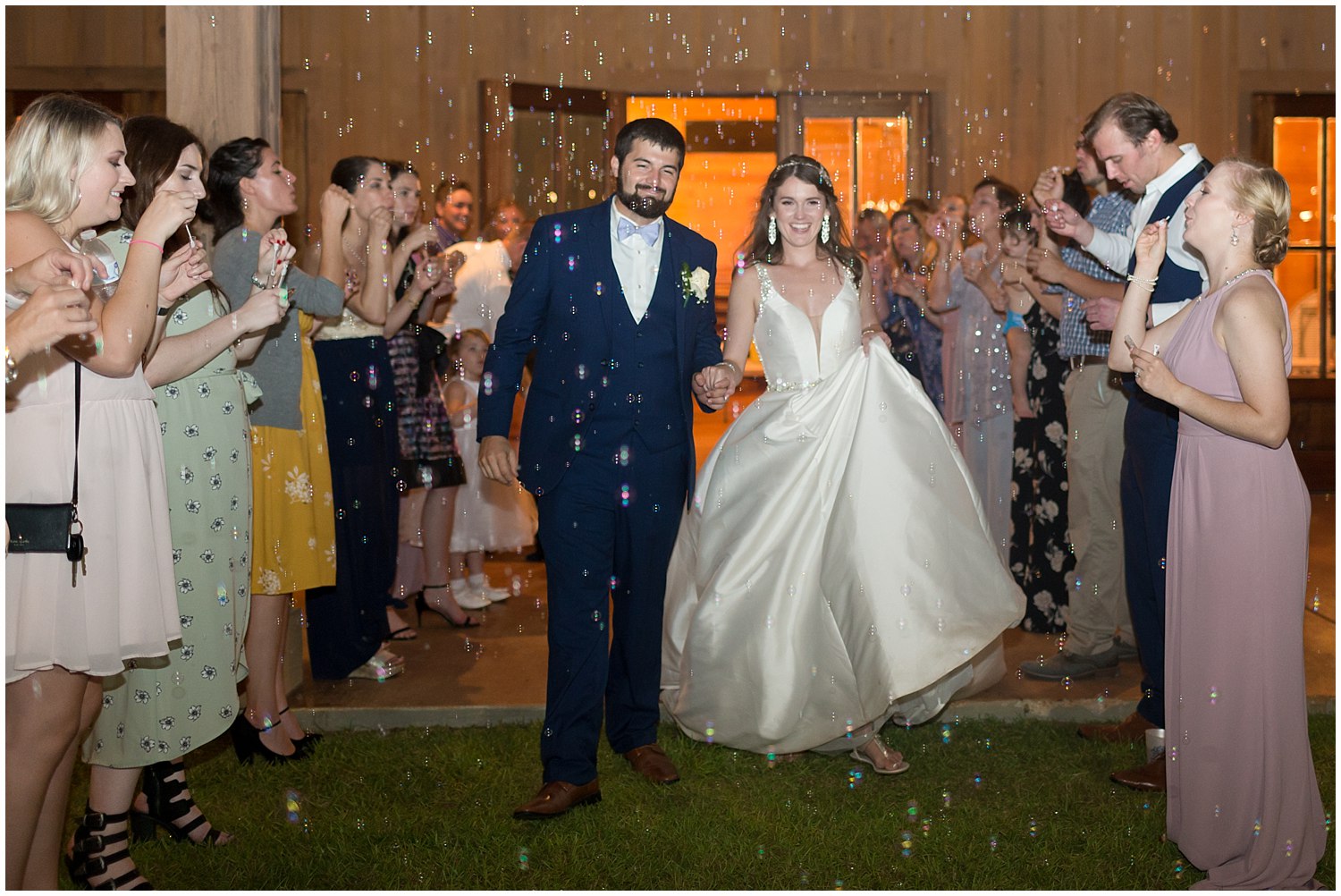 wedding reception exit with bubbles