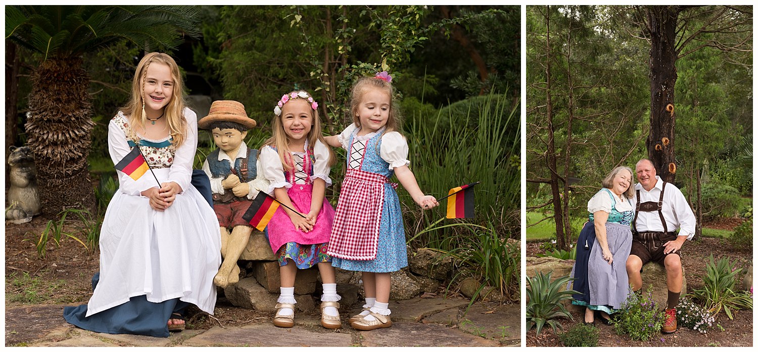 cousins in German dirndl dresses in Ocean Springs, MS