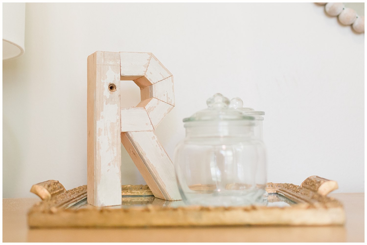 baby girl nursery decor - wooden monogram and glass jars