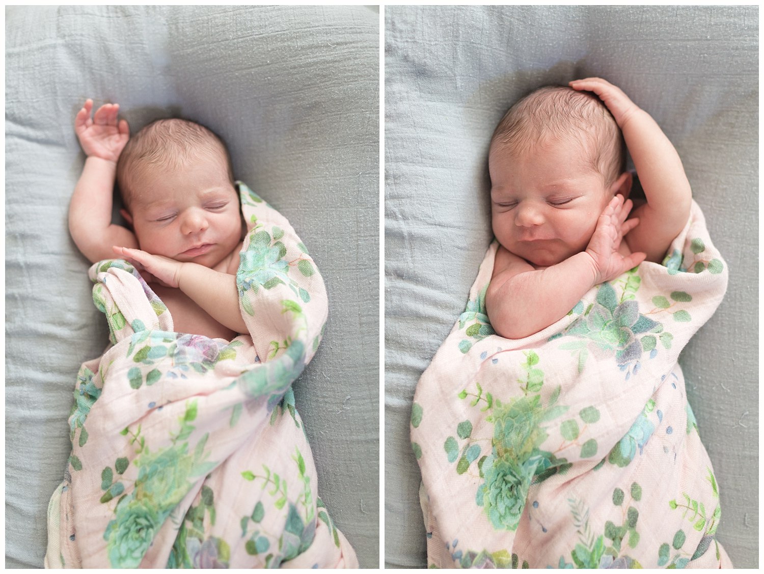 sleeping baby girl with hands near head - Ocean Springs newborn photographer