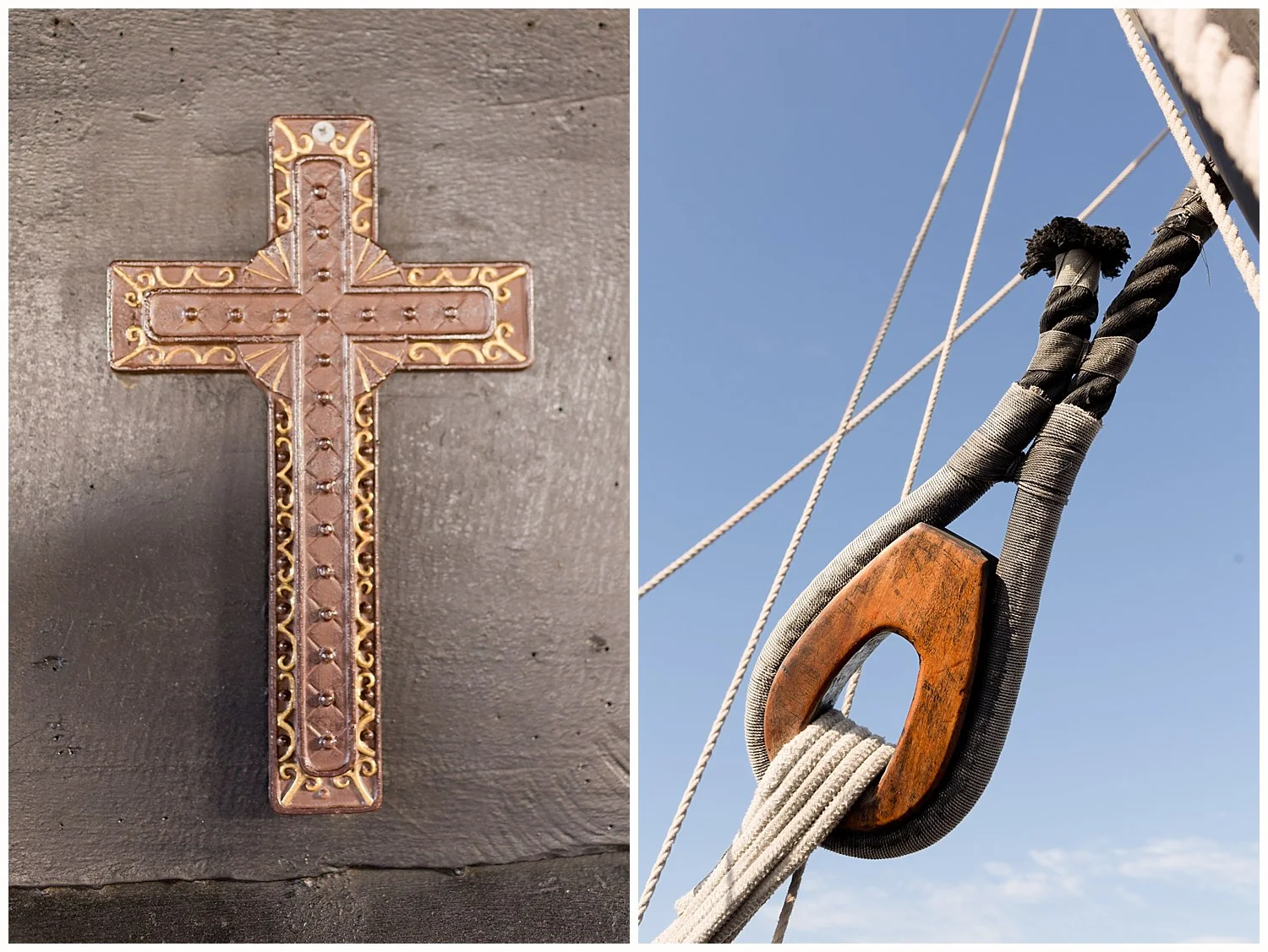 cross and nautical details on ship