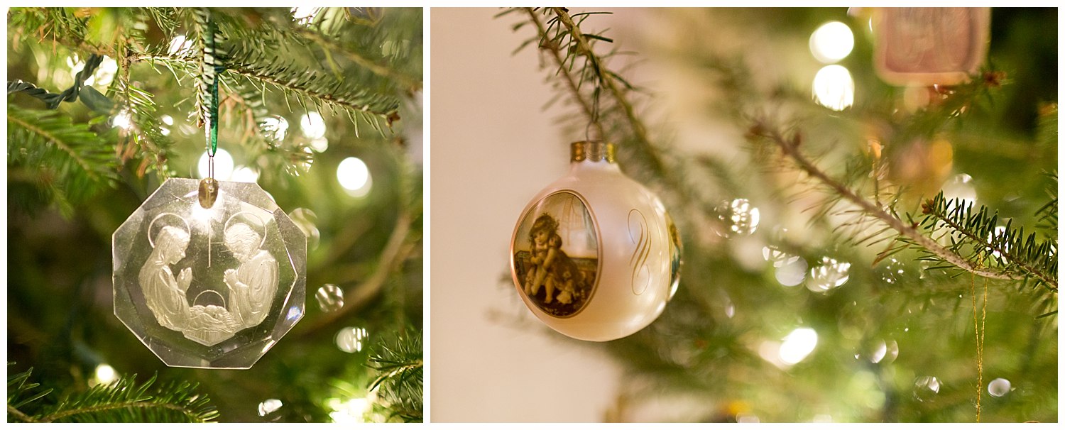 Christian Christmas ornaments on tree