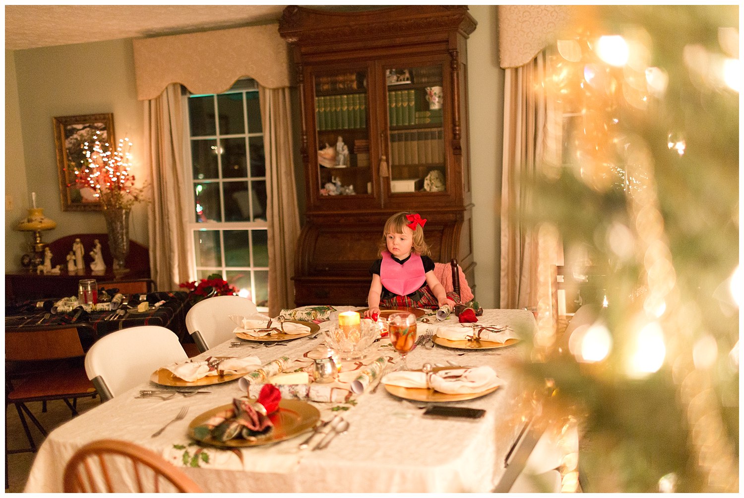 little girl ready to eat Christmas dinner