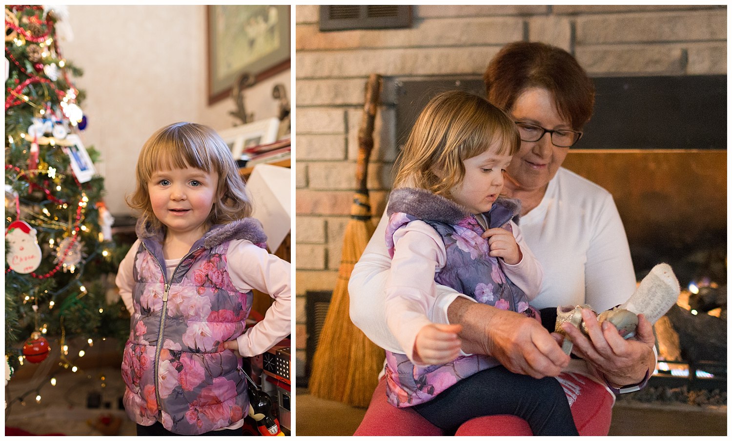 little girl with great aunt at Christmas