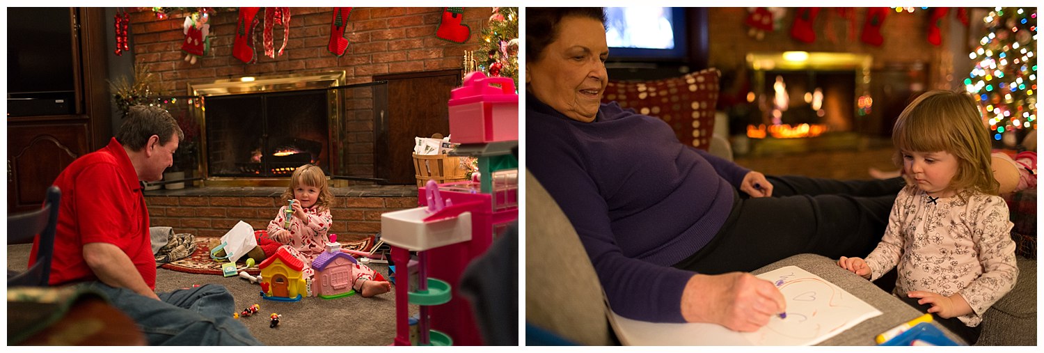little girl playing with grandfather and great grandmother
