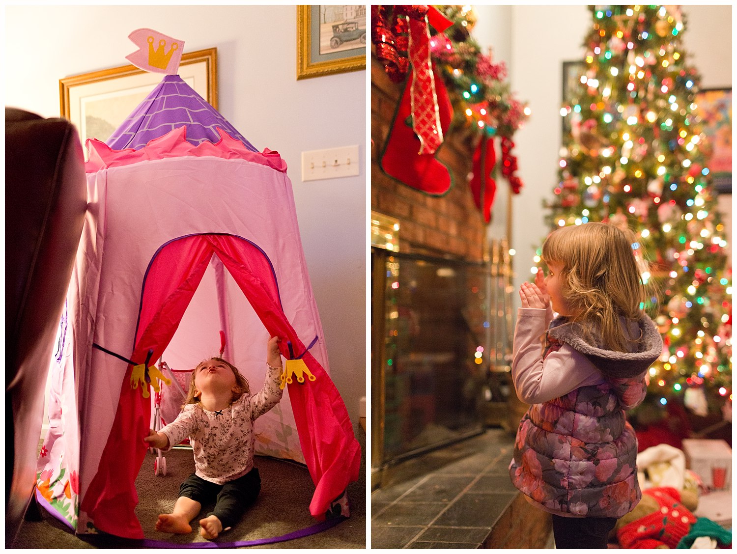little girl playing with toy castle