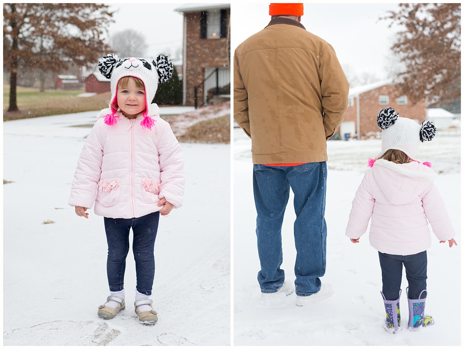 two year old girl and granddaddy in the snow