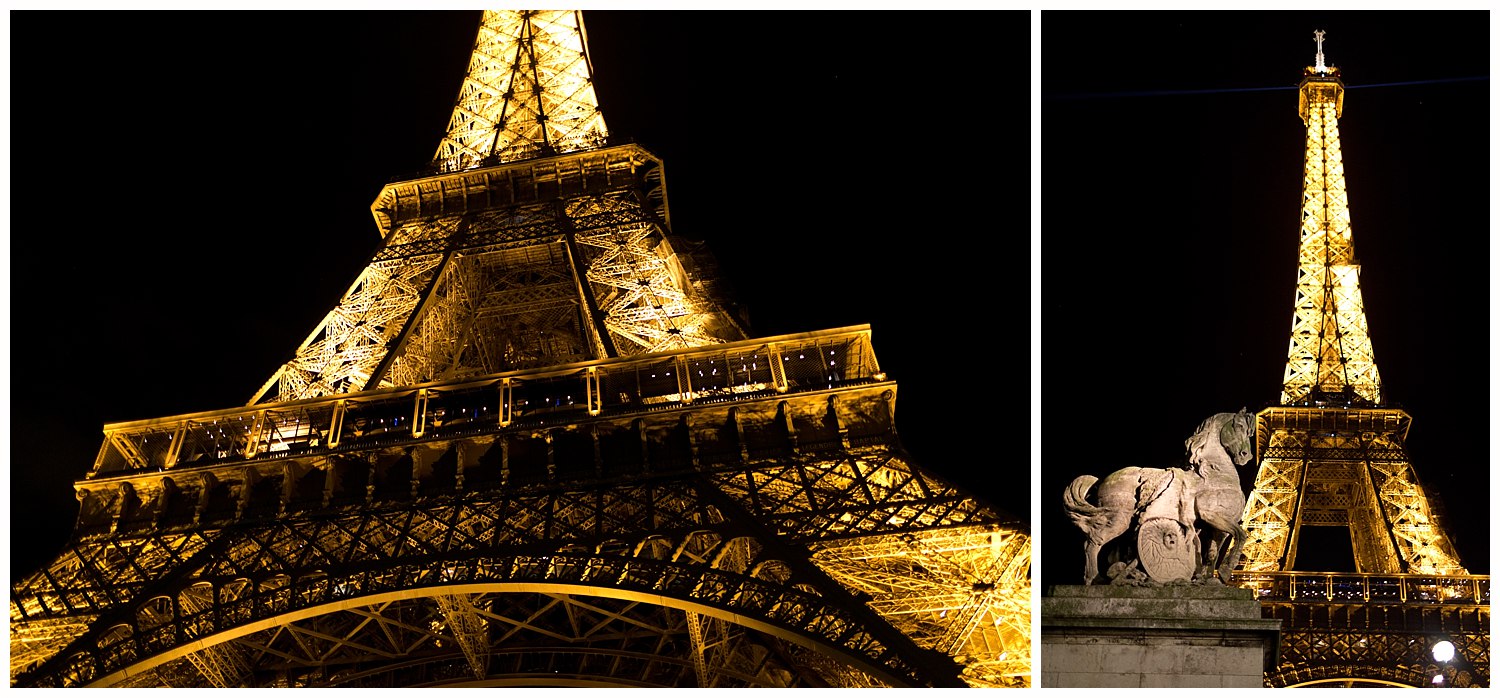 Eiffel Tower at night from different angles