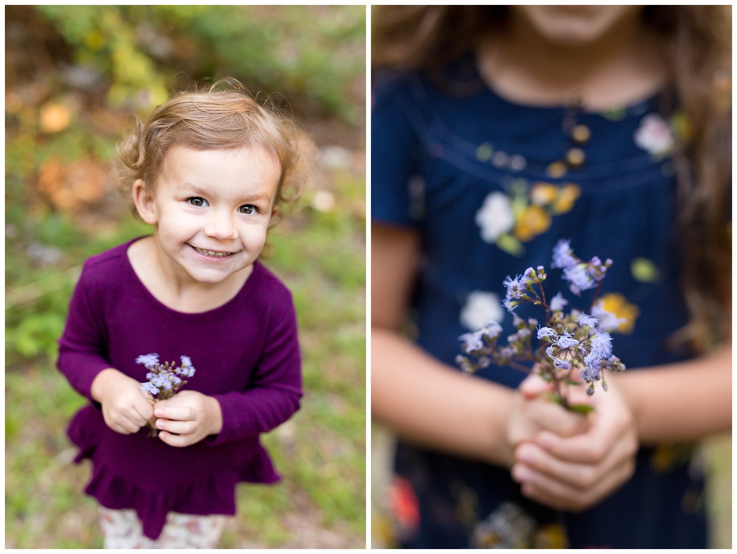 sisters with wildflower bouquets