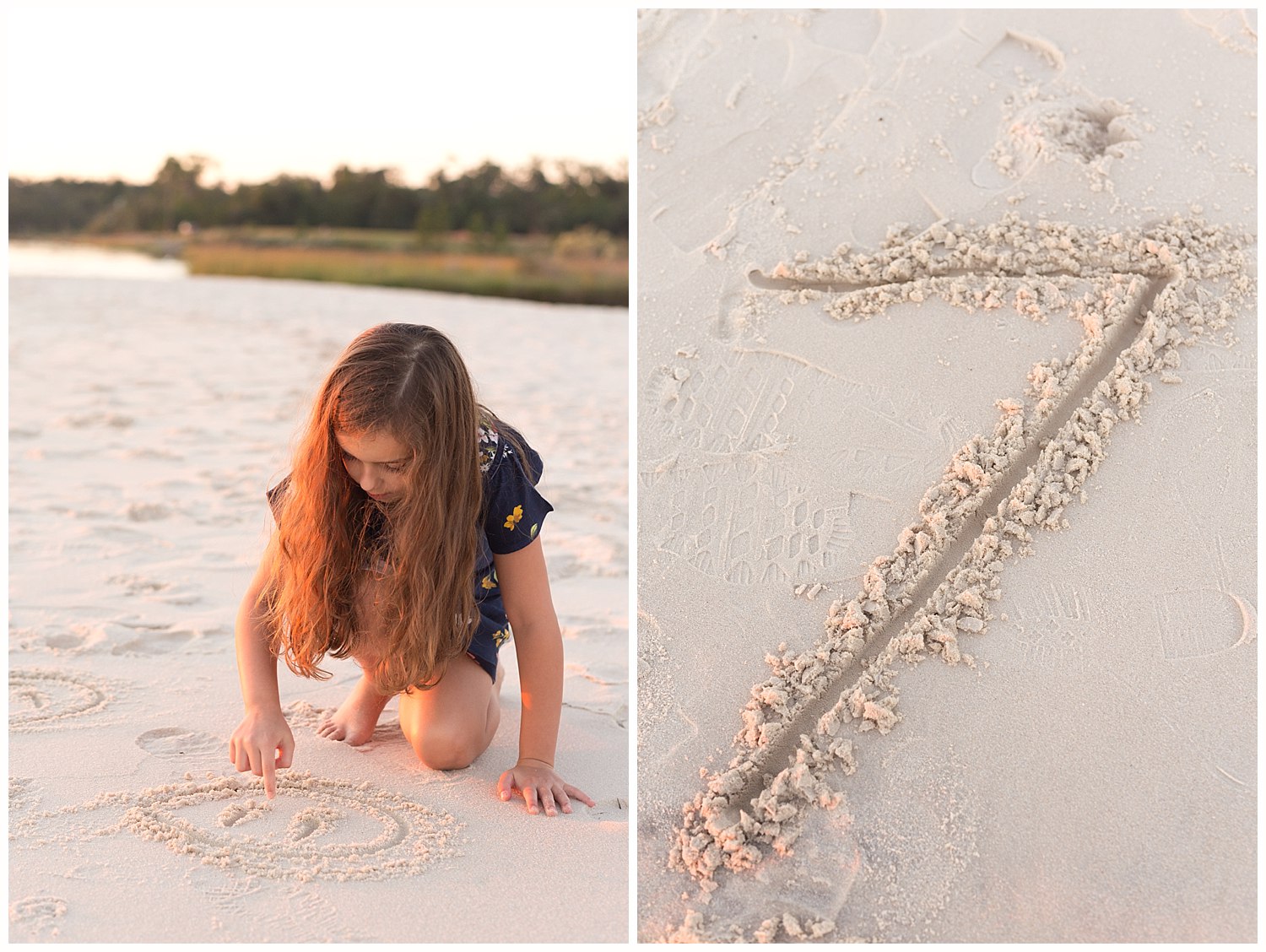 little girl drawing in the sand