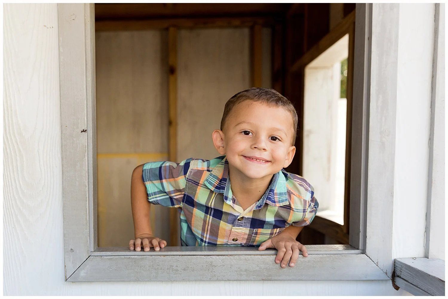 cute little boy's school picture on playground