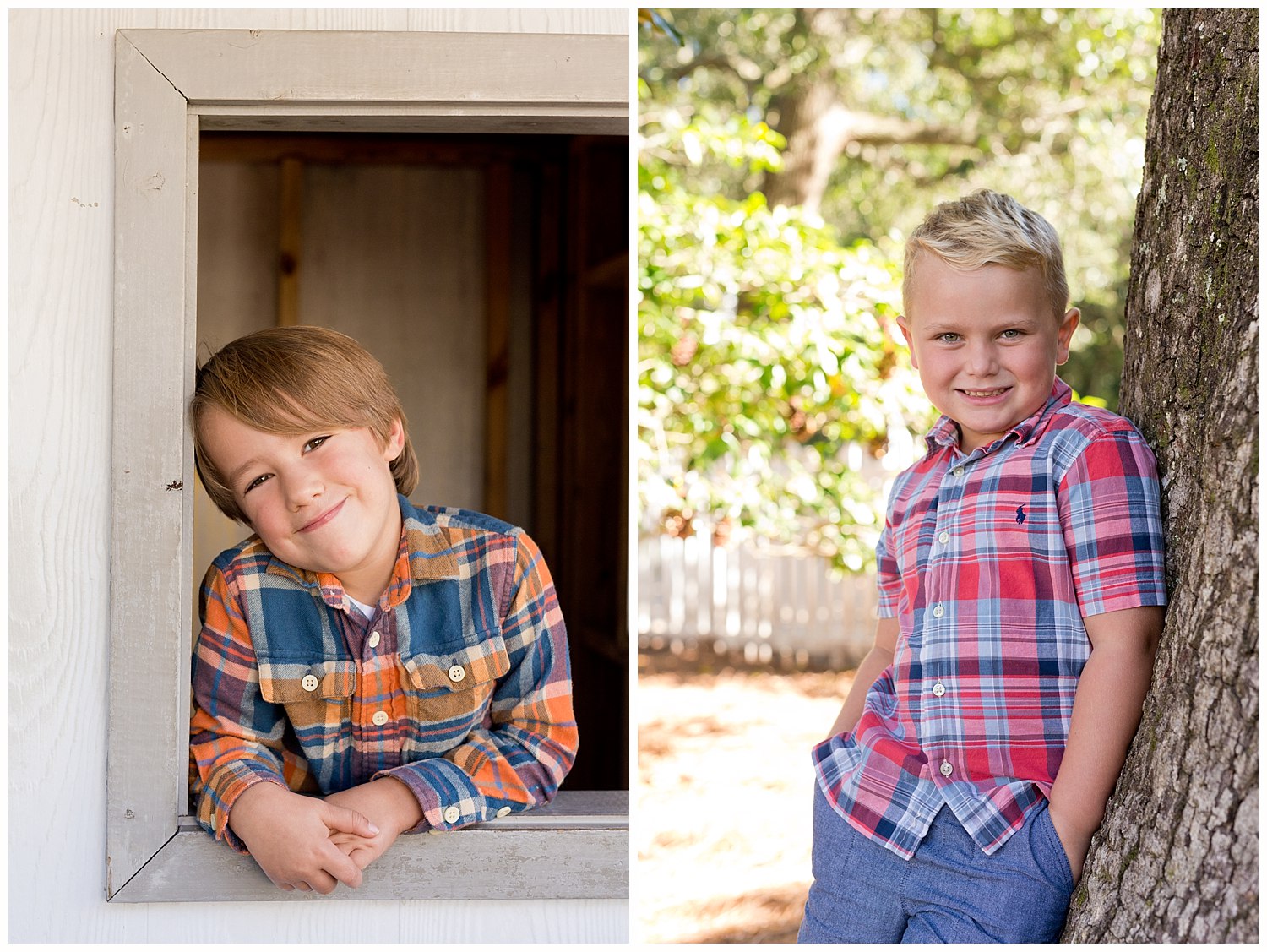 adorable boys' school pictures outdoors in Ocean Springs, Mississippi