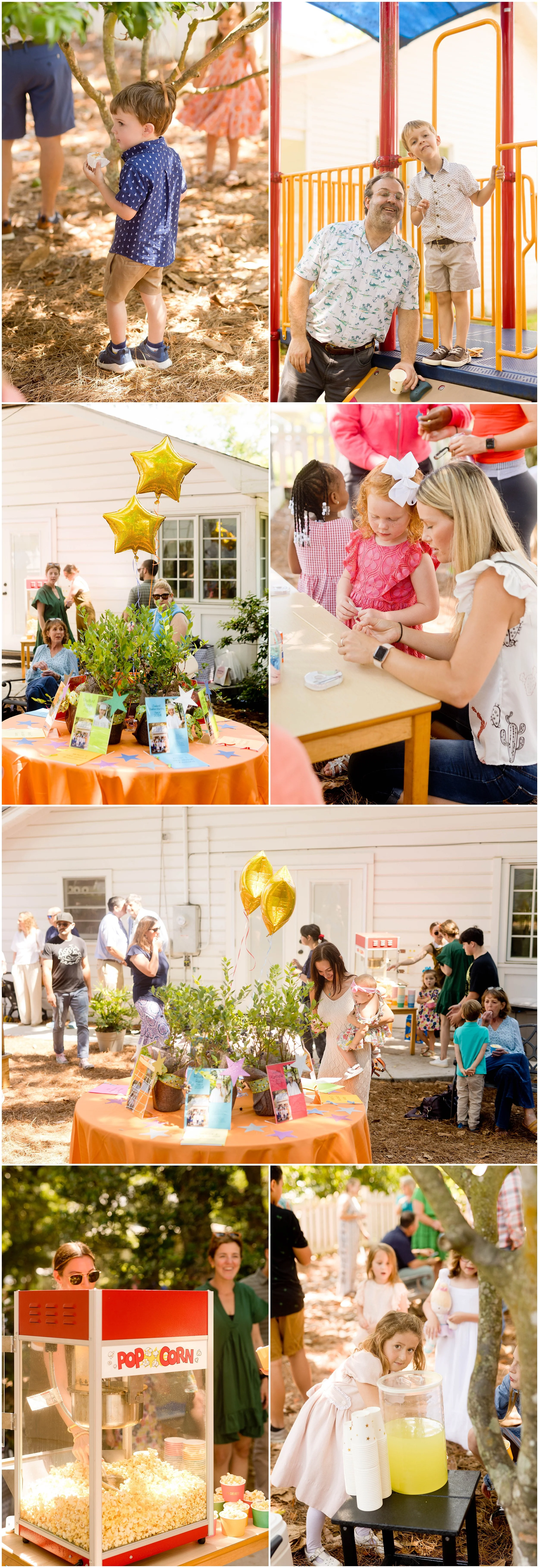 children and parents celebrating on preschool playground