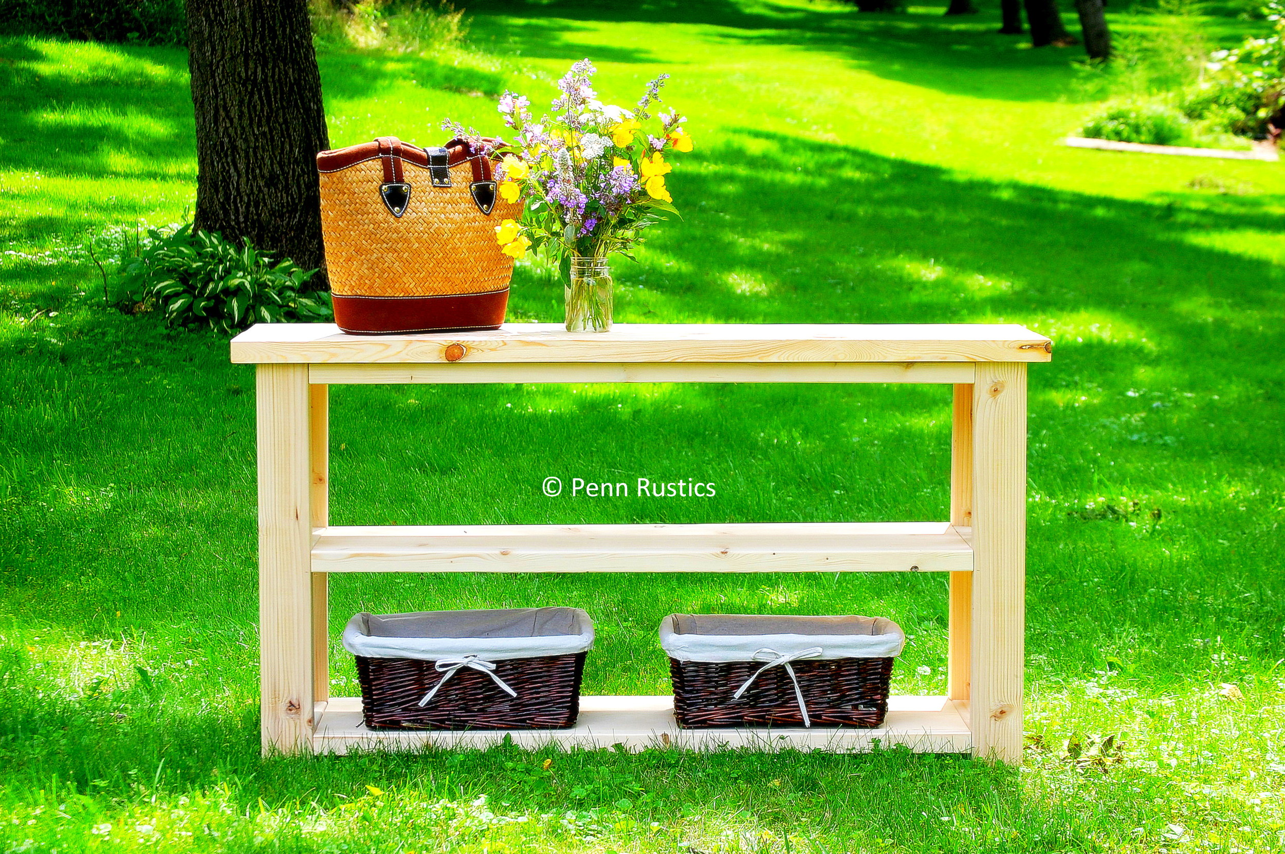 Solid Wood Rustic X Entryway Entertainment Media Console Sofa Wood