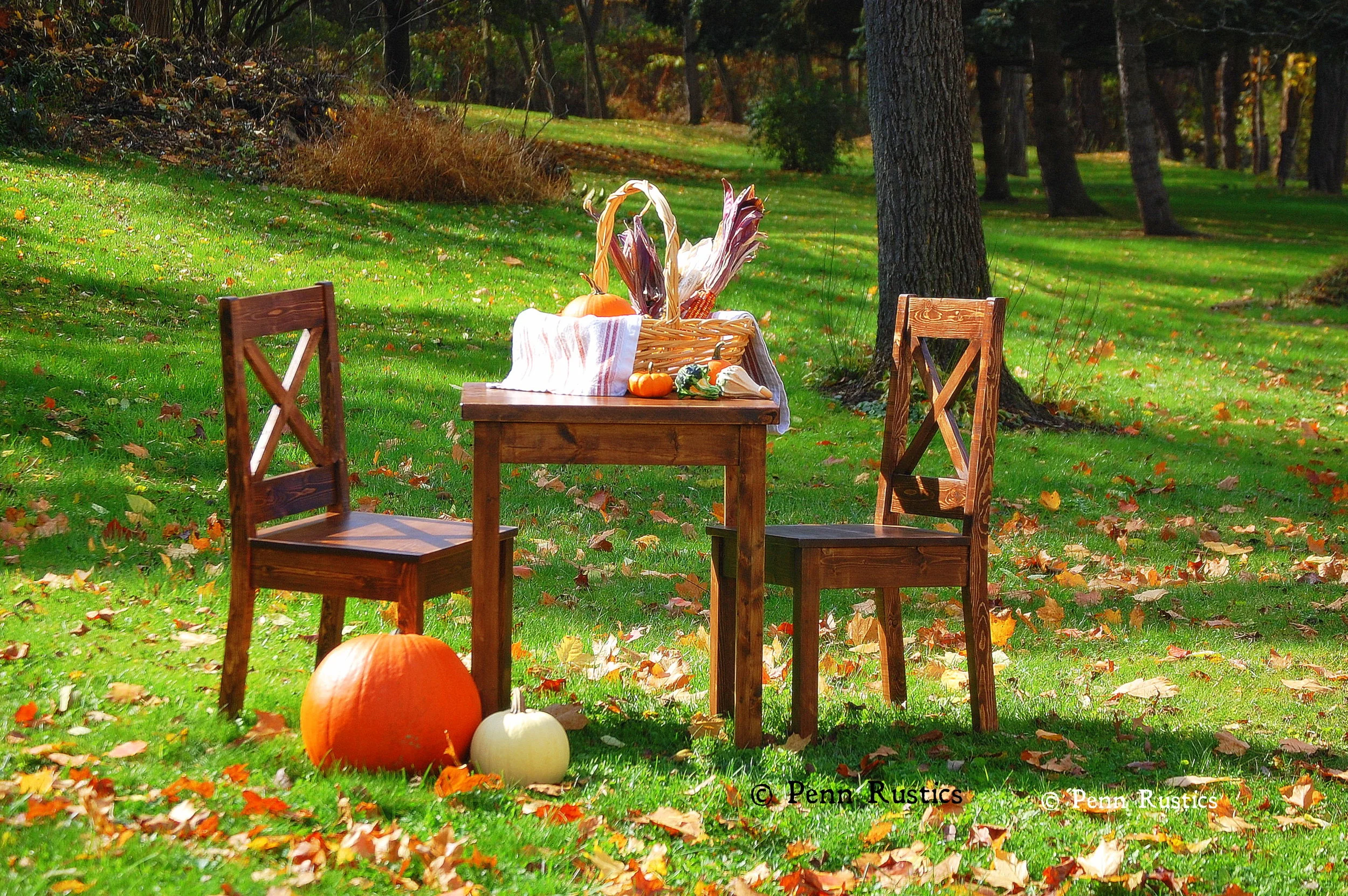 Rustic Solid Wood Kitchen Table and Two Chair Bistro Set — Penn Rustics