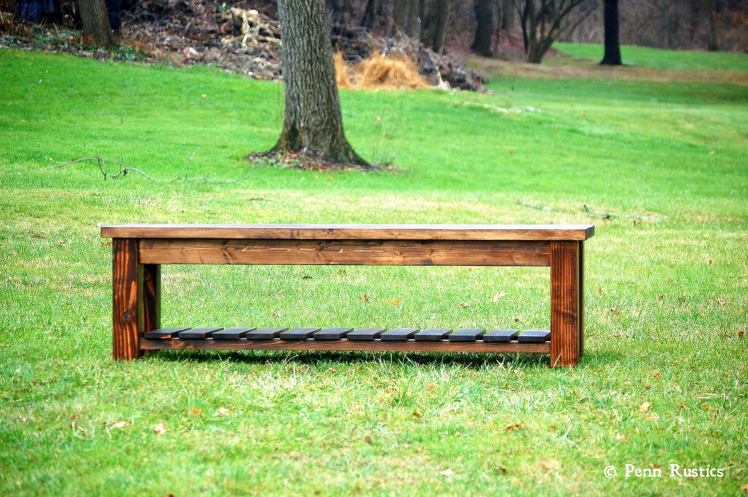 Solid Wood Bench with Storage Shelf Entryway Mudroom Rustic Farmhouse