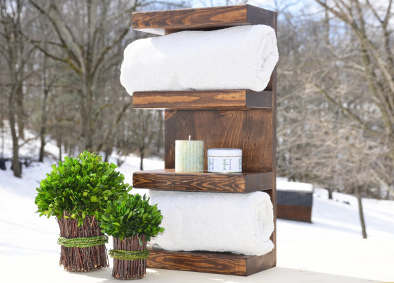 Four Tier Bathroom Shelf Towel Rack Solid Wood Vertical Small Space Decor  Organizer Hotel Towel Rack — Penn Rustics