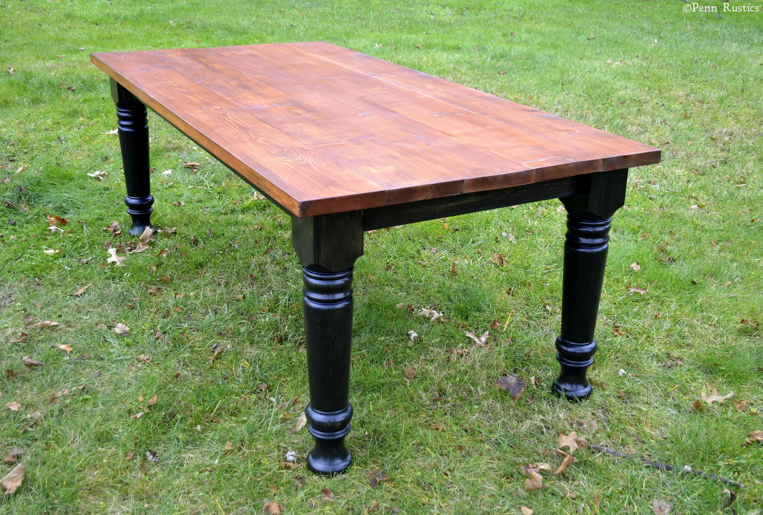Rustic Farmhouse Turned Leg Dining Table and Bench Set — Penn Rustics