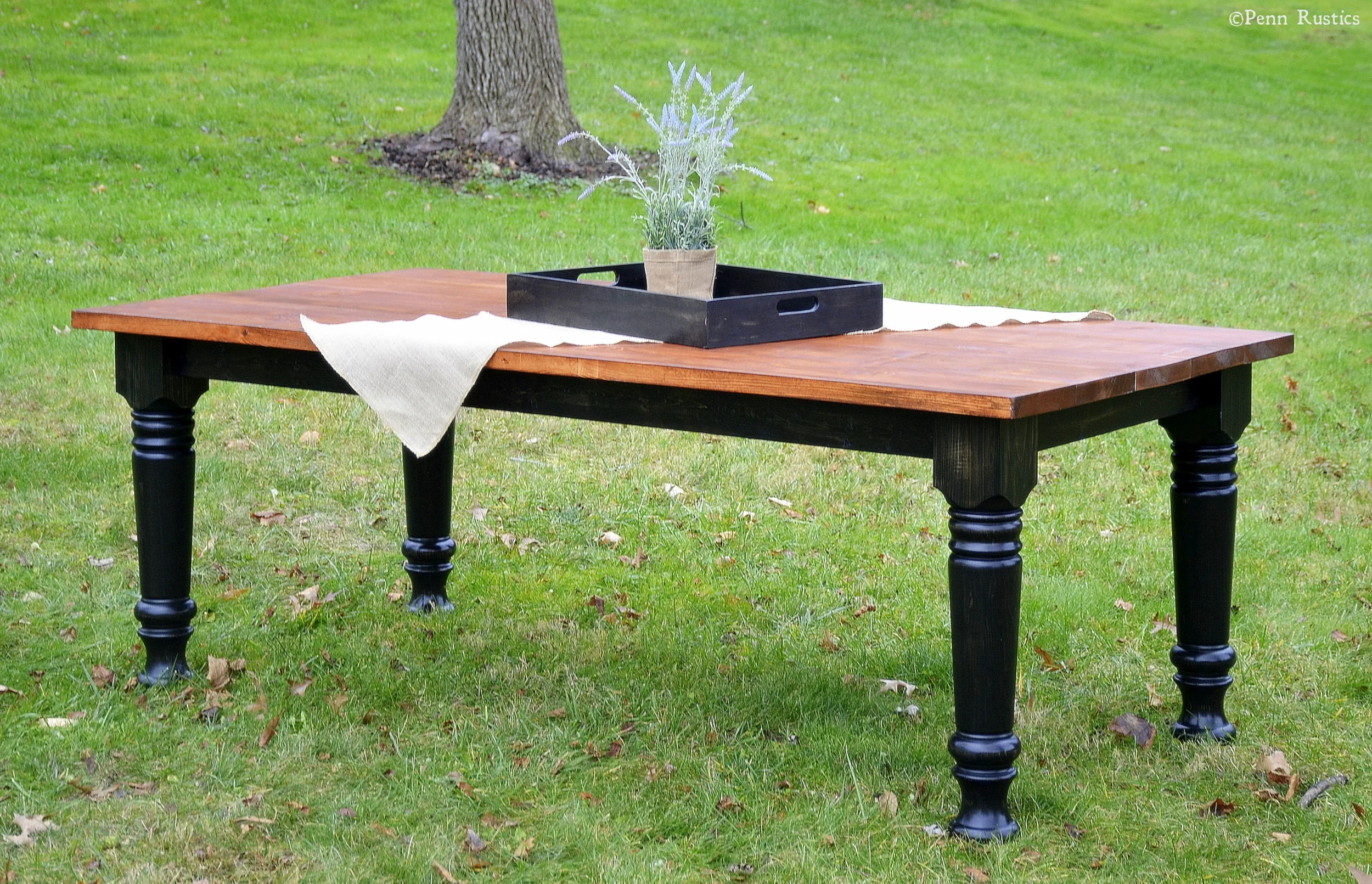 Rustic Farmhouse Turned Leg Dining Table and Bench Set — Penn Rustics