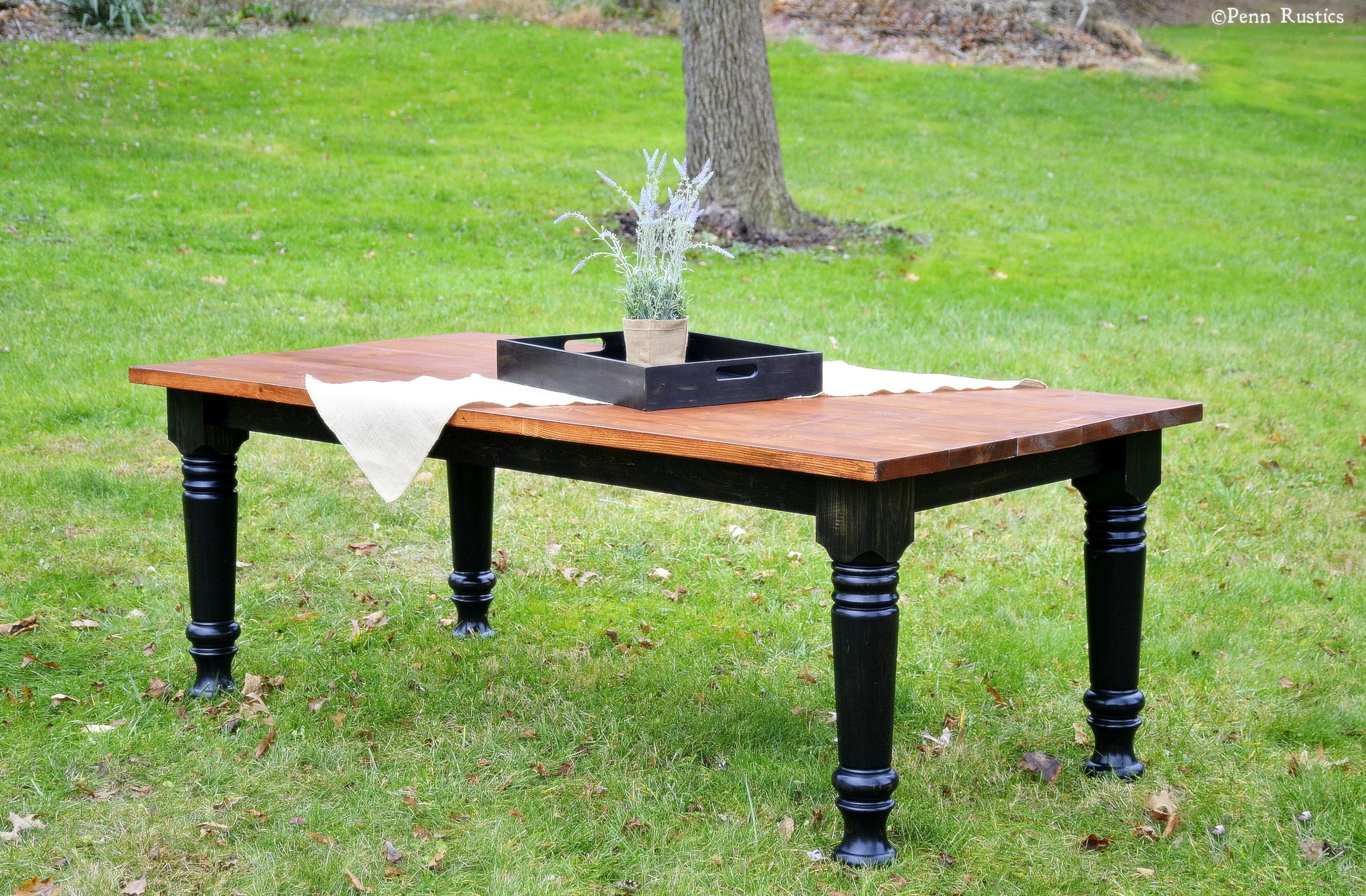 Solid Wood French Country Rustic Dining Room Table 5 inch turned legs