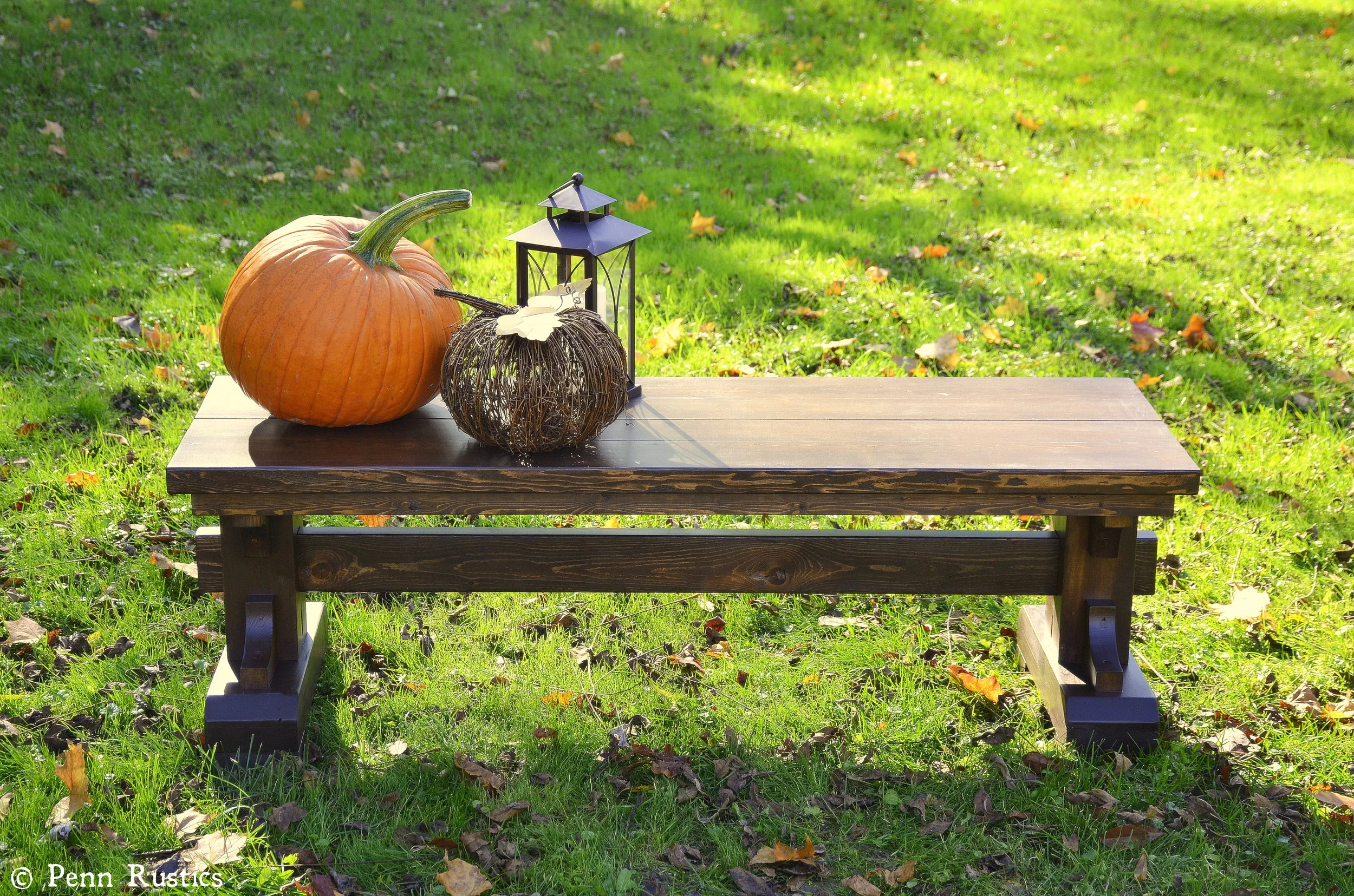 Solid Wood Trestle Rustic Farmhouse Dining Wood Bench — Penn Rustics