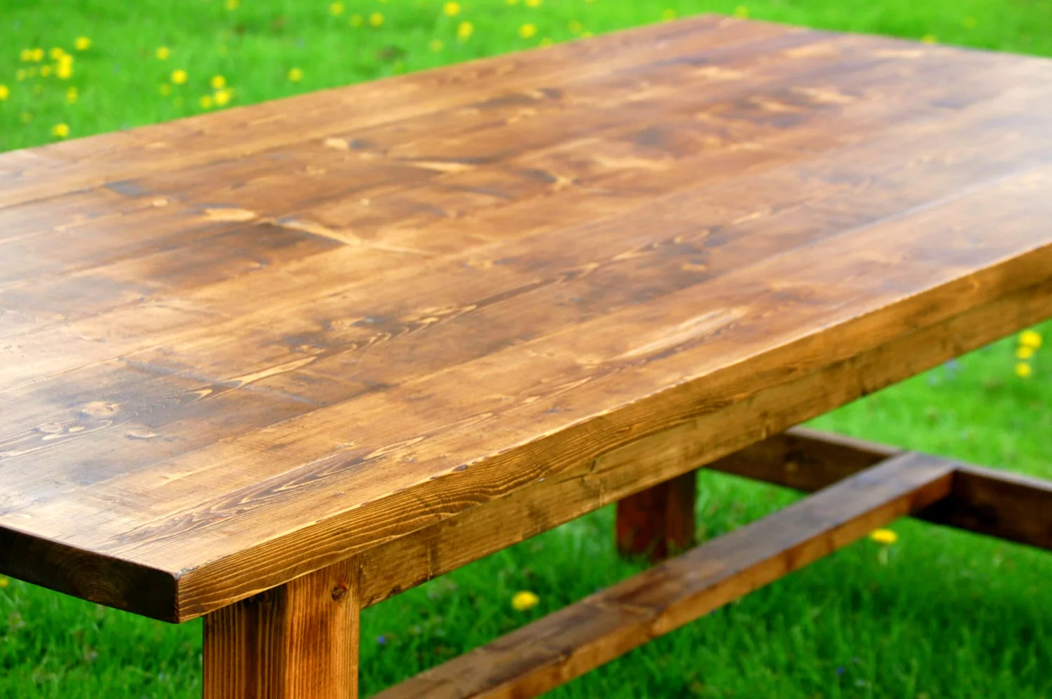 Wood Table and Bench Dining Set Country Rustic Solid Wood Farmhouse