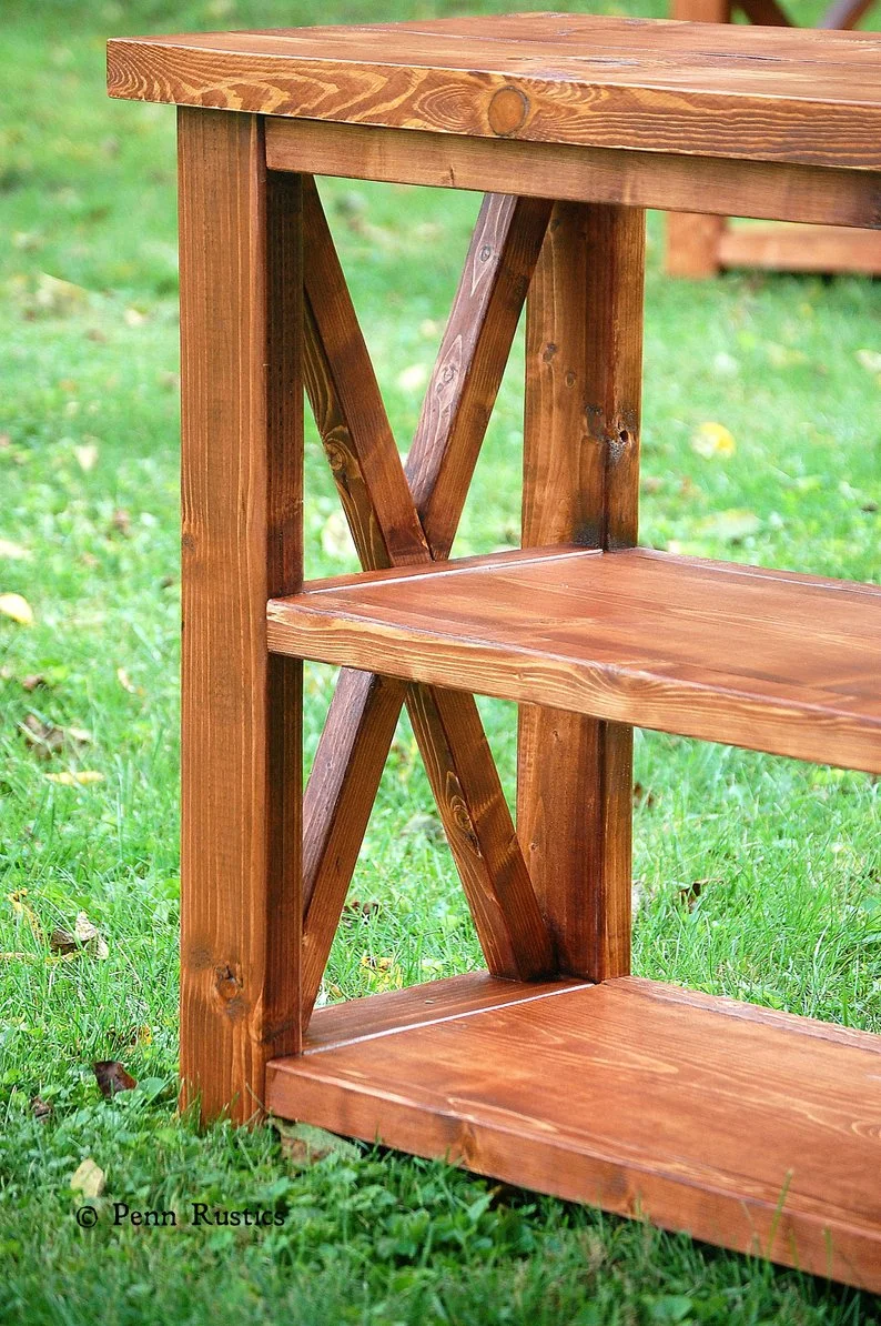 Solid Wood Rustic X Entryway Entertainment Media Console Sofa Wood