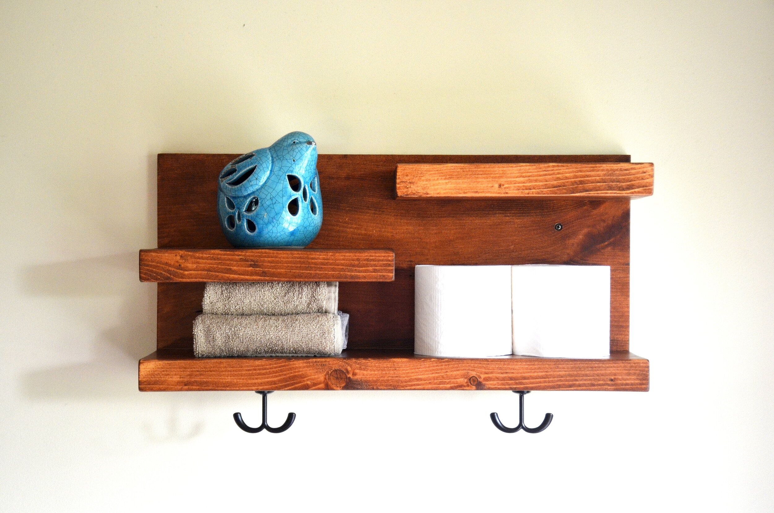 Wood Bathroom Entryway Shelf with Hooks Organizer Solid Wood Multi Shelf  Wall Decor Towel TP Holder — Penn Rustics