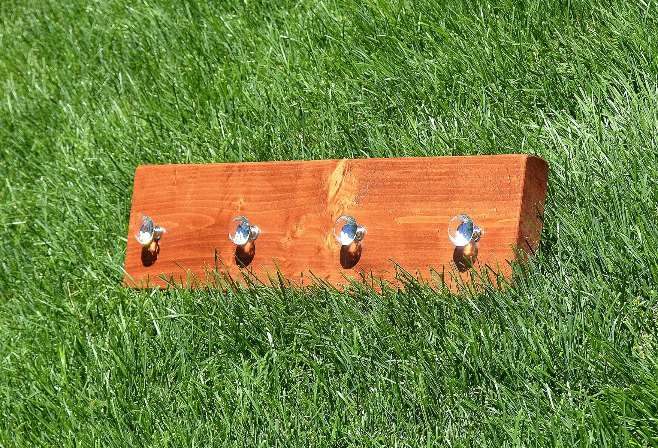 Wood Coat Rack with Glass Knobs Rustic Modern Farmhouse Mudroom