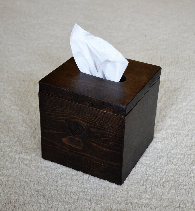 Vintage Wood Cover Tissue Box Holder Paper Napkin Case Home Office Square #A 